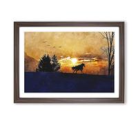 Wild Horse at Sunset Vol.2 Painting Framed Print | A2 Walnut Framed Wall Art | Ready to Hang | Modern Animal Picture | Living Room Bedroom Lounge Office