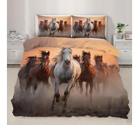 Wild Horse Duvet Cover Dusk Sunset Horses Bedding Set Galloping Horse Comforter Cover 3D Wildlife Comforter Set With Zipper Ties for Bedroom Double 200 x 200 cm