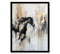 Wild Horse Fantasy Black Gold Bright Oil Painting Framed Art Print Artery8 Grey A4