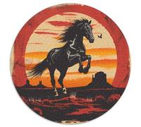 Wild Horse Jigsaw 1000 Piece Round Puzzle Western Art Style Jigsaw Puzzle Impossible Puzzle Perfect for Home Decor And Gifts 1000pcs (67.5x67.5cm)