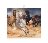 Wild Horse Running Against Sand Storm, Dish Drying Mat, 18x16 Inch Absorbent Microfiber Quick Dry Machine Washable for Dishes Pots Pans Glassware Coffee Bar Under Rack
