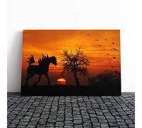 Wild Horse Sunset Birds Canvas Print | Gallery Wrapped 30mm Frame Wall Art | 24x16 inches | Ready to Hang | Modern Animals Picture | Living Room Bedroom Lounge Office