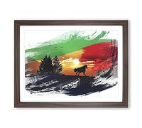 Wild Horse Sunset Birds Landscape V2 Modern Framed Wall Art Print, Ready to Hang Picture for Living Room Bedroom Home Office Décor, Walnut A2 (64 x 46 cm)