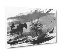 Wild Horse Sunset Birds V1 Canvas Print | Gallery Wrapped 30mm Frame Wall Art | 20x14 inches | Ready to Hang | Modern Animals Picture | Living Room Bedroom Lounge Office