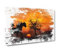 Wild Horse Sunset Birds V3 Canvas Print | Gallery Wrapped 30mm Frame Wall Art | 30x20 inches | Ready to Hang | Modern Animals Picture | Living Room Bedroom Lounge Office