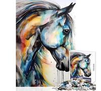 Wild Horse Watercolor Art Jigsaw Puzzles 1000 Pieces for Teenagers Relaxing Quiet Leisure Fun Relaxing Soothing Indoor Play (50X75cm)