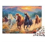 Wild Horses 500 Piece Cartoon Style Wooden Jigsaw Puzzle - Engaging Brain Game & Relaxing Home Décor (Ages 12+)