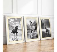 Wild Horses, Coastal Majesty Coastal Set of 3 Framed Wall Art Prints A1