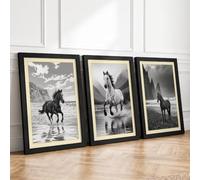 Wild Horses, Coastal Majesty Coastal Set of 3 Framed Wall Art Prints A4