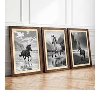 Wild Horses, Coastal Majesty Coastal Set of 3 Framed Wall Art Prints A4