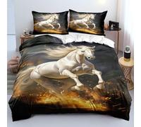 Wild Horses Duvet Cover Double Bedding Set Running 3D Embossed Microfibre Duvet Cover Set with 2 Pillowcases - Ultra Soft & Breathable Bedding Set Zip Closure & Corner Ties for Secure Fit