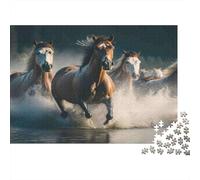 Wild Horses Galloping 100% Recycled Cardboard Three Horses Running through Water 1000 Piece Puzzle for Adults The Impossible Challenge 38x26cm/1000pcs