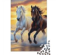 Wild Horses Galloping 1000 Piece Premium Cardboard Artistic Sunset Scene Puzzle Bundle, Logic Game Adults, Stress Relief, Gift & Couple Puzzle Activity 52x38cm/1000pcs