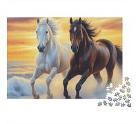 Wild Horses Galloping 3-Layer Cardboard 1000 Pc Artistic Sunset Scene Puzzle, Ultra Difficult, Stress Relief, Wall Decor & Gift for Family & Seniors 52x38cm/1000pcs