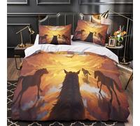 wild horses galloping 3D Digital Print Quilt Cover 3pcs Microfibre Anti-Fade Breathable Light sunset landscape Comforter Cover 2 Pillowcases Zip Closure Bed Set Teenagers & Adults Single（140x200cm）