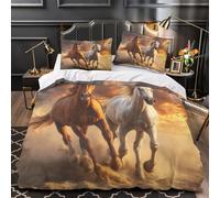 wild horses galloping 3D Printed 3-Piece Bed Cover fantasy art style Comforter Cover Set Breathable Microfiber Concealed Zipper Anti Allergy for Toddlers Kids King（220x240cm）