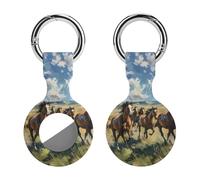 Wild Horses Galloping Full Protective Cover Compatible with AirTag Holder Case Keyring Silicone Skin 1PCS
