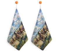 Wild Horses Galloping Hand Towels Absorbent Microfiber Cleaning Cloths with Hanging Loop