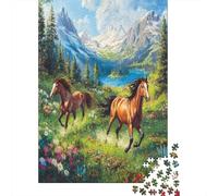 Wild Horses Galloping Jigsaw Puzzles. 52x38cm/1000pcs Mountain Landscape Painting Style Whimsical Challenge Toy for Educational Games Gifts