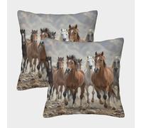 Wild Horses Galloping-Natural Landscape Scene Pillow Covers 2 Pack Cozy Pillowcases Art Cushion Case with Invisible Zipper Decor Couch Living Room 50x50cm