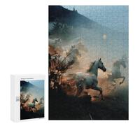 Wild Horses in Motion, 300 PCS Wooden Picture Puzzle for Grown-Ups, Winter Activity Gift; for Shared Table Time