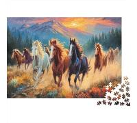 Wild Horses Jigsaw Puzzle Fiery Vibrant Creature Art 1000Pc for Adults, Challenging Puzzles Great Gift Idea 38x26cm/1000pcs
