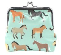 Wild Horses Mint Green Leather Coin Purse for Women Girls with Buckle Mint Green Wild Horses Mint Green Classic, Wild Horses Mint Green, Classic
