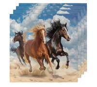 Wild Horses Running Cloth Napkins Set of 4, Dinner Napkins Cloth 50 x 50 cm, Soft & Comfortable Reusable Napkin for Party Wedding Napkins