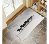 Wild Horses Running Door Mats Indoor, 80 x 120 cm Washable Inside Door Mat, Snowy Landscape Low Profile Non-slip Doormats, Absorbent Entrance Rug for Front Back Door Floor - Black And White
