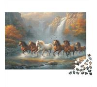 Wild Horses Running Jigsaw Puzzles 1000 Piece for Adults, 1000 Piece Nature Landscape Painting Whimsical Challenge Toy 52x38cm/1000pcs