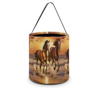 Wild Horses Running on The Beach Cute Easter Basket Bucket Bag for Easter Egg Hunts Party Favor Decoration
