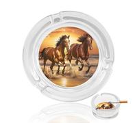 Wild Horses Running on The Beach Novelty Glass Ashtrays for Cigarettes Cigar Round Office Home Decor 3.3" X 1.4"