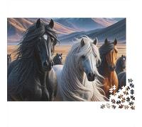 Wild Horses Running through Mountain Valley 1000pc Heavy-duty Cardboard Puzzle for Adults Brain Teaser Lovers Team Building Holiday Pastime Collectible Item Missing Piece Guarantee 38x26cm/1000pcs