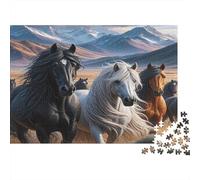 Wild Horses Running through Mountain Valley Jigsaw Puzzles 1000 Pieces Recycled Paper for Adults Puzzle for Adults Educational Game Decompression Fun Home Present Great Gift Idea 70x50cm/1000pcs