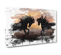 Wild Horses V3 Canvas Print | Gallery Wrapped 30mm Frame Wall Art | 30x20 inches | Ready to Hang | Modern Animals Picture | Living Room Bedroom Lounge Office