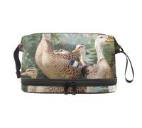Wild Indian Runner Ducks Double Layer Cosmetic Bag for Women and Girls, Travel Toiletry Bag Makeup Handy Pouch Organiser Bag with Brush Compartment
