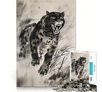 Wild Jaguar Illustration 1000 Piece Jigsaws for Adults Mind Train Fun Precision Cut Smooth Edges Absorbing Activity for Quiet Nights (38x26cm)