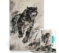 Wild Jaguar Illustration Jigsaws 1000 Pieces for Adults Memory Boost Game Professional Grade Cutting Heartwarming Gathering Activity (38x52cm)