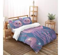 Wild Jellyfish Cover Set 3D Printed Deep Sea Creatures Boys Girls Three-piece Set UltraSoft Microfiber Includes 2 Pillowcases ZipperClosure King（220x240cm）