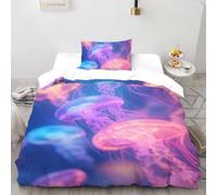 Wild Jellyfish Duvet Cover Set 3D Printed Deep Sea Creatures Adults 2 -piece Set UltraSoft Microfiber Includes 1 Pillowcases Invisible Zipper Single（135x200cm）