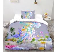 Wild Jellyfish Duvet Cover Set 3D Printed Deep Sea Creatures Teens 2 -piece Set UltraSoft Microfiber Includes 1 Pillowcases ZipperClosure Single（135x200cm）