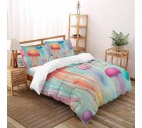 Wild Jellyfish Duvet Cover Sets 3D Printed Deep Sea Creatures Adults Three-piece Set UltraSoft Microfiber Includes 2 Pillowcases Invisible Zipper Super King（260x220cm）