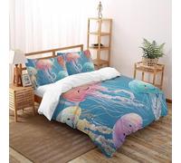Wild Jellyfish Duvet Cover Sets 3D Printed Deep Sea Creatures Adults Three-piece Set UltraSoft Microfiber Includes 2 Pillowcases Invisible Zipper Super King（260x220cm）