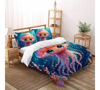 Wild Jellyfish Quilt Cover for Bedding 3D Printed Deep Sea Creatures Boys Girls 3Pcs UltraSoft Microfiber Includes 2 Pillowcases Invisible Zipper Double（200x200cm）