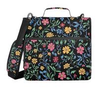 Wild Leaf Flower Black 3 Ringing Organizer Binder with Shoulder Strap & Handle Includes Zip Pocket Portable Home Travel Safe Storage Bag for School