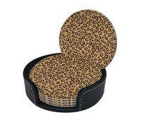 Wild Leopard Animal Print Chic Round Leather Coasters – Set Of 6 Full-Print Coasters In A Premium Pu Leather Storage Box
