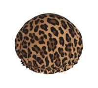 (Wild Leopard Animal) Print Double Layer Waterproof Shower Cap for Long Hair - Reusable Bath Hair Protection with Elastic Band for Women Travel.
