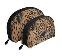 Wild Leopard Animal Printed Makeup Bags 2-Piece Portable Shell Travel Toiletry Bag Cosmetic Organizer Bag for Women