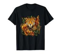 Wild Leopard Jungle with Butterflies and Orchids T-Shirt