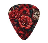 Wild-Leopard-Print-Red-Flowers 12 Pack Guitar Picks With 3 Thicknesses And Storage Box, Abs Plectrums For Electric Bass Guitar Players